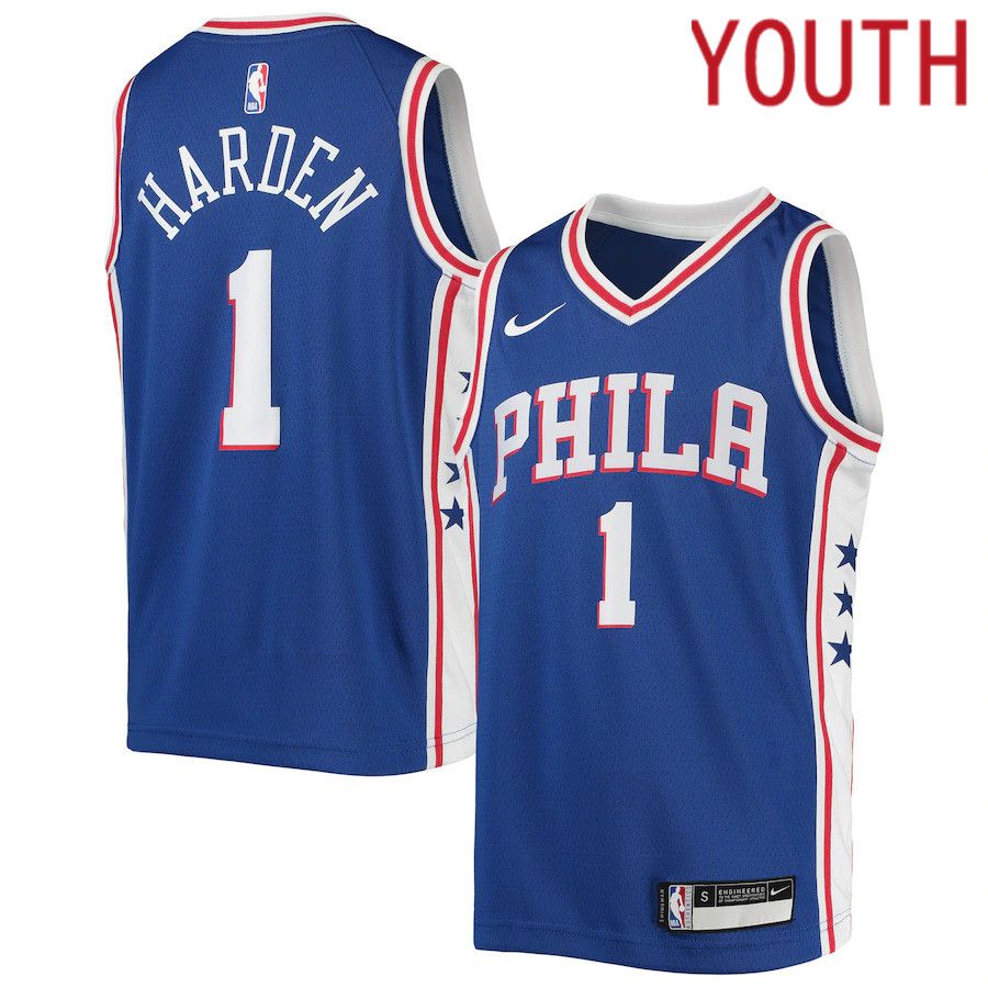 Youth Philadelphia 76ers #1 James Harden Nike Royal Swingman NBA Jersey